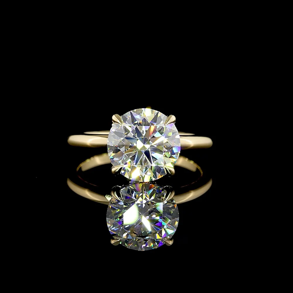 14K Yellow Gold Hidden Halo Ring with 3.12 Carat Round Brilliant Lab Diamond (E VVS2) and 0.10 Carat Accent Diamonds - 3.22 Total Carat Weight - Covaloro Fine Jewelry