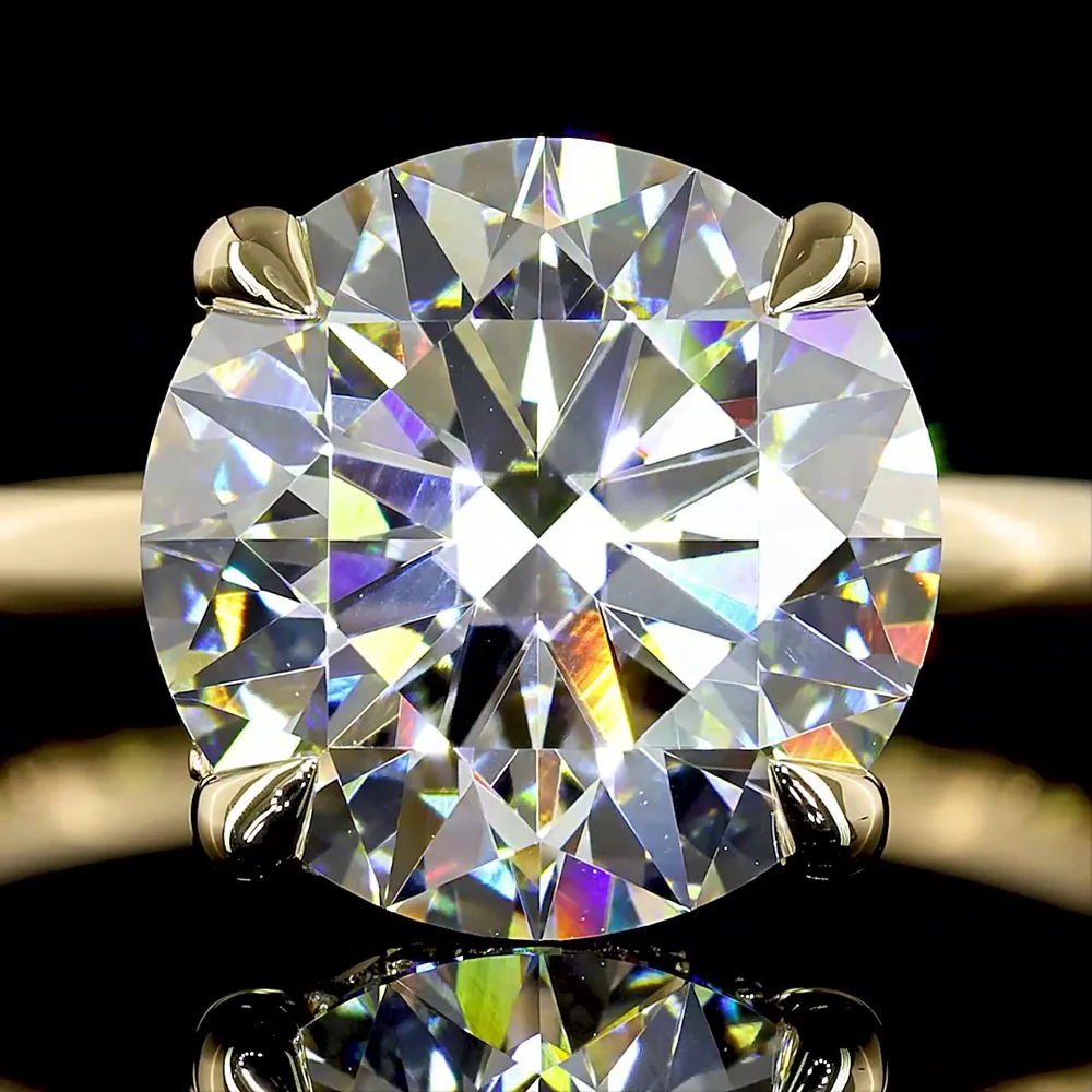 14K Yellow Gold Hidden Halo Ring with 3.12 Carat Round Brilliant Lab Diamond (E VVS2) and 0.10 Carat Accent Diamonds - 3.22 Total Carat Weight - Covaloro Fine Jewelry - Image 2