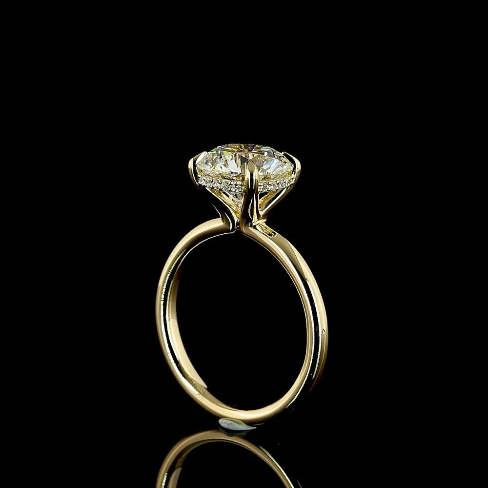 14K Yellow Gold Hidden Halo Ring with 3.12 Carat Round Brilliant Lab Diamond (E VVS2) and 0.10 Carat Accent Diamonds - 3.22 Total Carat Weight - Covaloro Fine Jewelry - Image 3