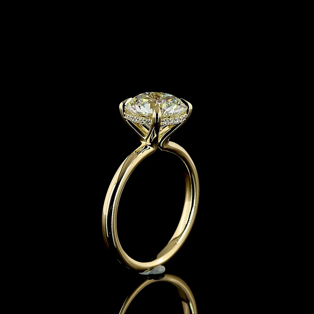 14K Yellow Gold Hidden Halo Ring with 3.12 Carat Round Brilliant Lab Diamond (E VVS2) and 0.10 Carat Accent Diamonds - 3.22 Total Carat Weight - Covaloro Fine Jewelry - Image 4