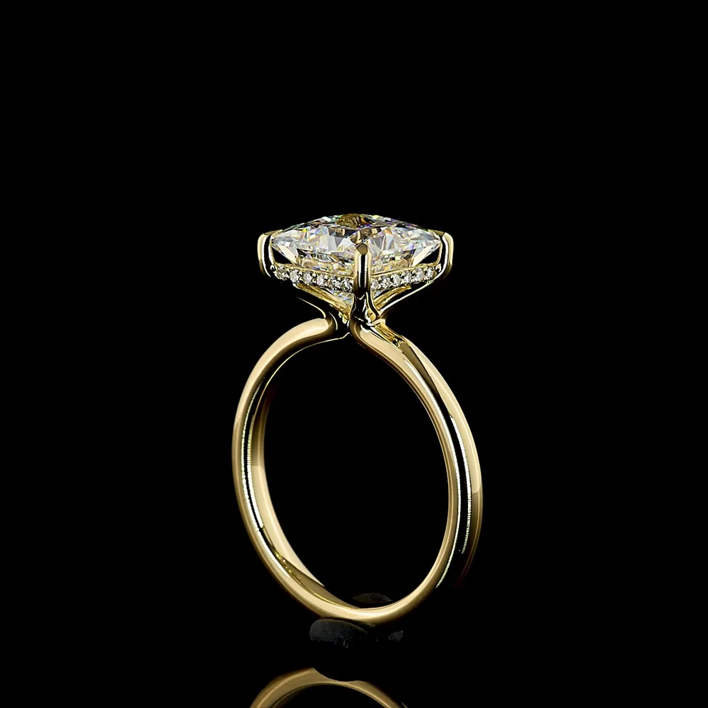 14K Yellow Gold Hidden Halo Ring with 3.24 Carat Princess Cut Lab Diamond and 0.10 Carat Round Brilliant Diamond Accents - IGI Certified E VVS1 - 3.34 Carat Total Diamond Weight - Covaloro Fine Jewelry - Image 3