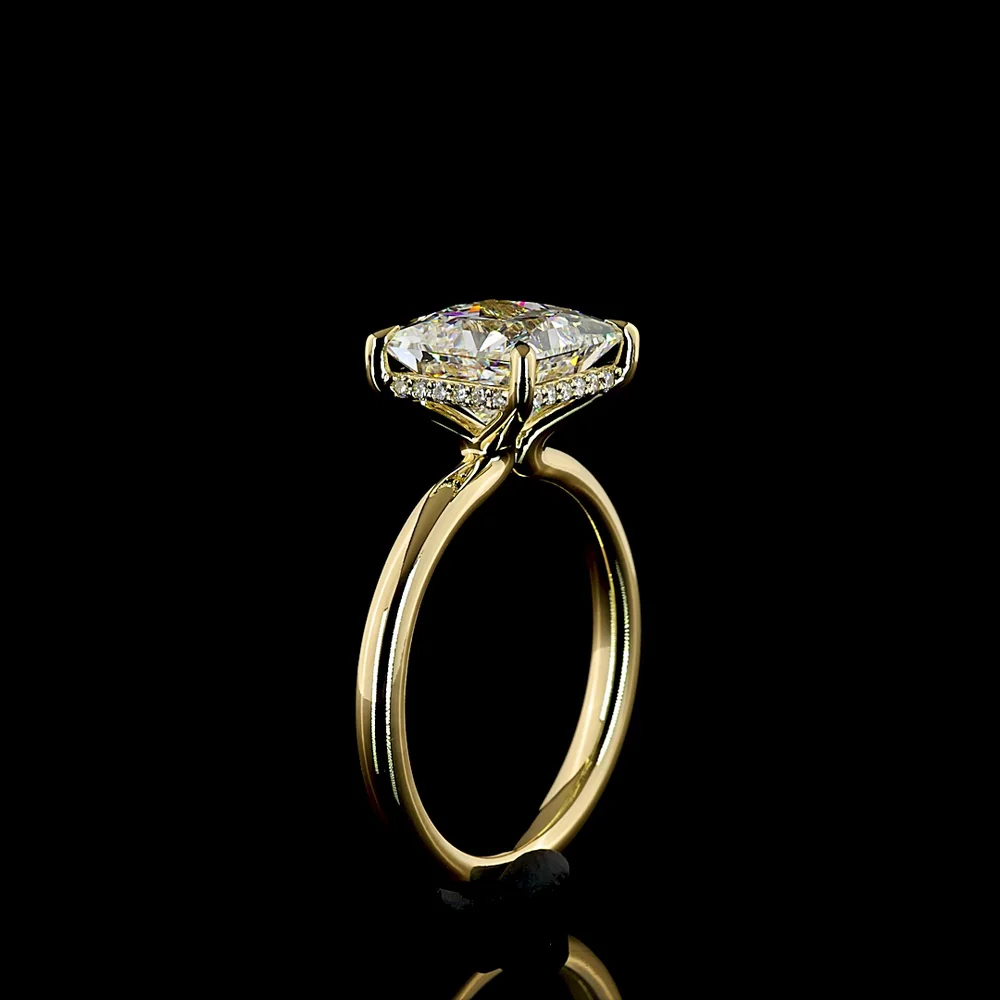 14K Yellow Gold Hidden Halo Ring with 3.24 Carat Princess Cut Lab Diamond and 0.10 Carat Round Brilliant Diamond Accents - IGI Certified E VVS1 - 3.34 Carat Total Diamond Weight - Covaloro Fine Jewelry - Image 4