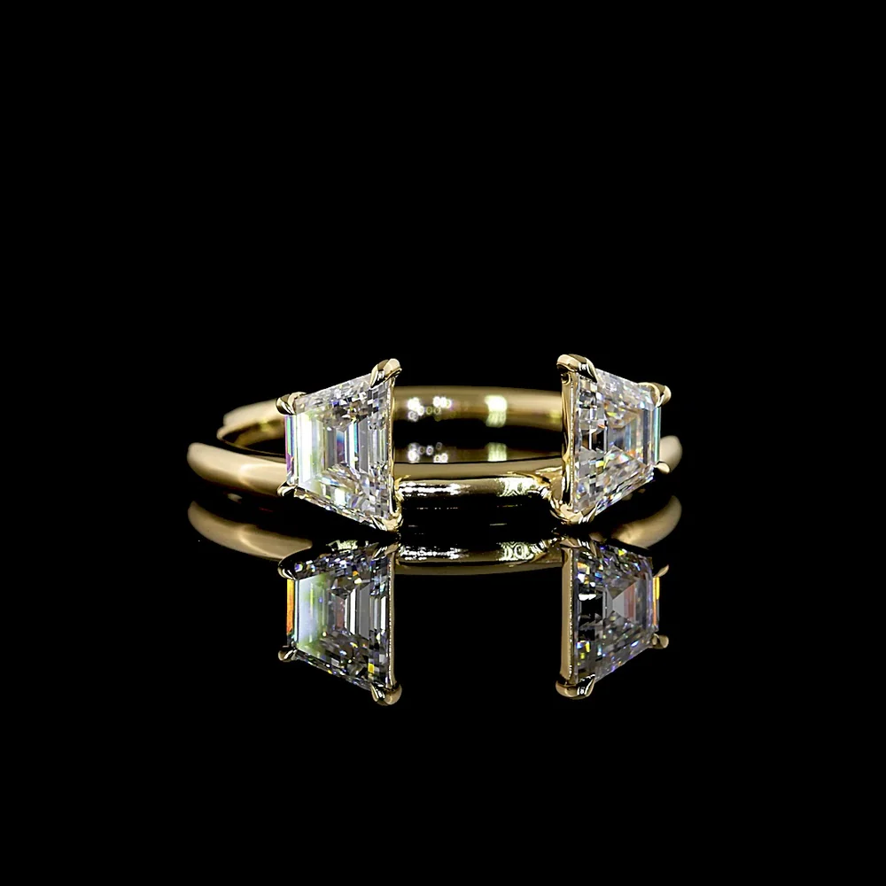14K Yellow Gold Hidden Halo Ring with 3.54 Carat Emerald Cut Lab Diamond and Trapezoid Side Stones - 4.58 Carat Total Diamond Weight - Covaloro Fine Jewelry - Image 2