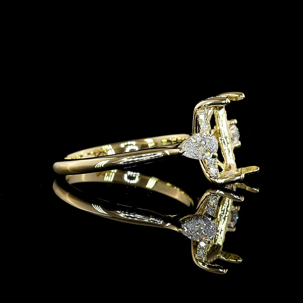 14K Yellow Gold Hidden Halo Ring with 3.60 Carats Emerald Cut Lab Diamond, Pear Shaped Side Stones, and 4.18 Carats Total Diamond Weight - GIA Certified - Covaloro Fine Jewelry - Image 2