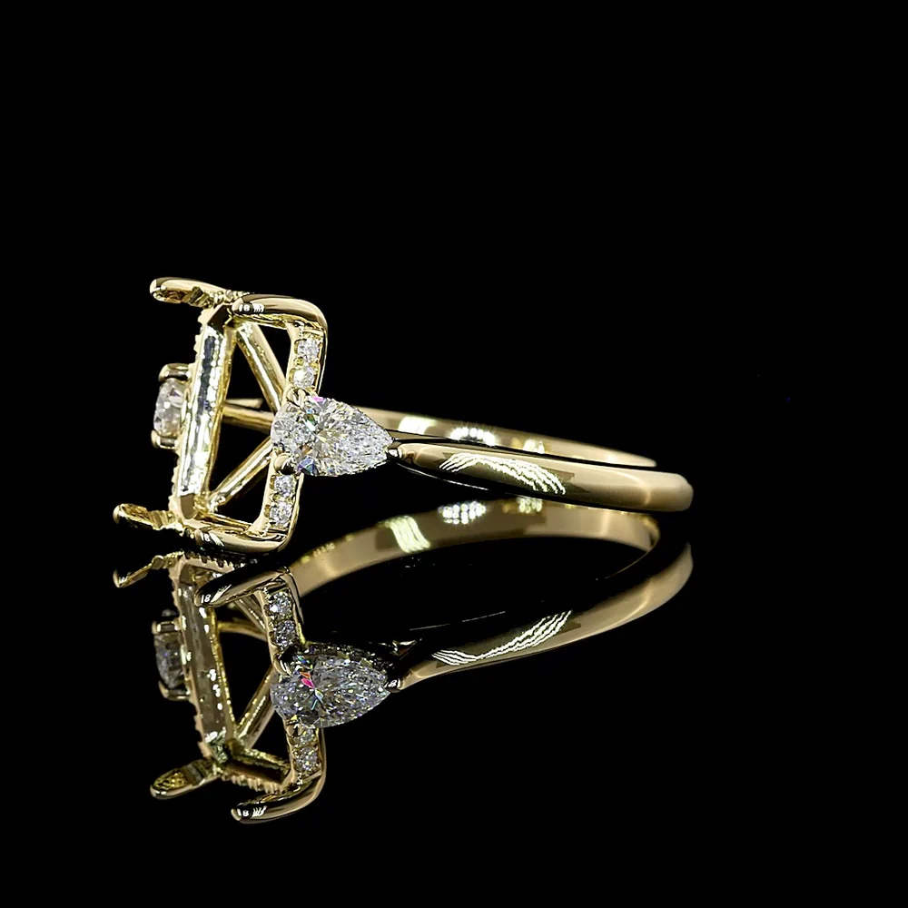 14K Yellow Gold Hidden Halo Ring with 3.60 Carats Emerald Cut Lab Diamond, Pear Shaped Side Stones, and 4.18 Carats Total Diamond Weight - GIA Certified - Covaloro Fine Jewelry - Image 3