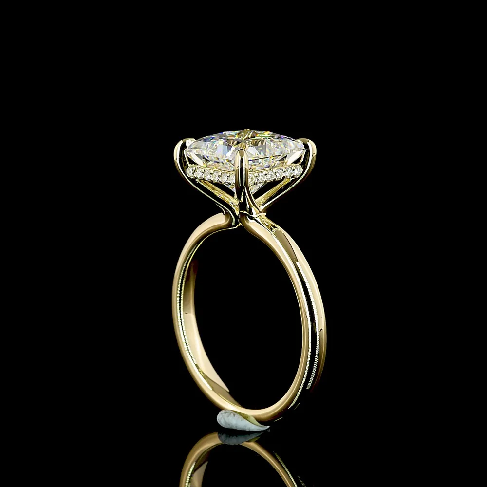 14K Yellow Gold Hidden Halo Ring with 3.84 Carat Princess Cut Lab Diamond and 0.12 Carat Brilliant Cut Accents - 3.96 Total Carat Weight - Covaloro Fine Jewelry - Image 3