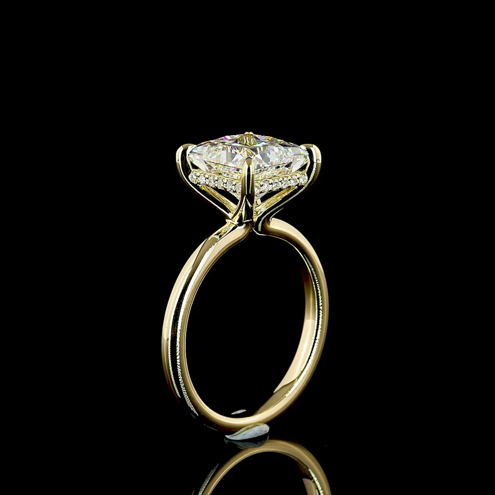 14K Yellow Gold Hidden Halo Ring with 3.84 Carat Princess Cut Lab Diamond and 0.12 Carat Brilliant Cut Accents - 3.96 Total Carat Weight - Covaloro Fine Jewelry - Image 4