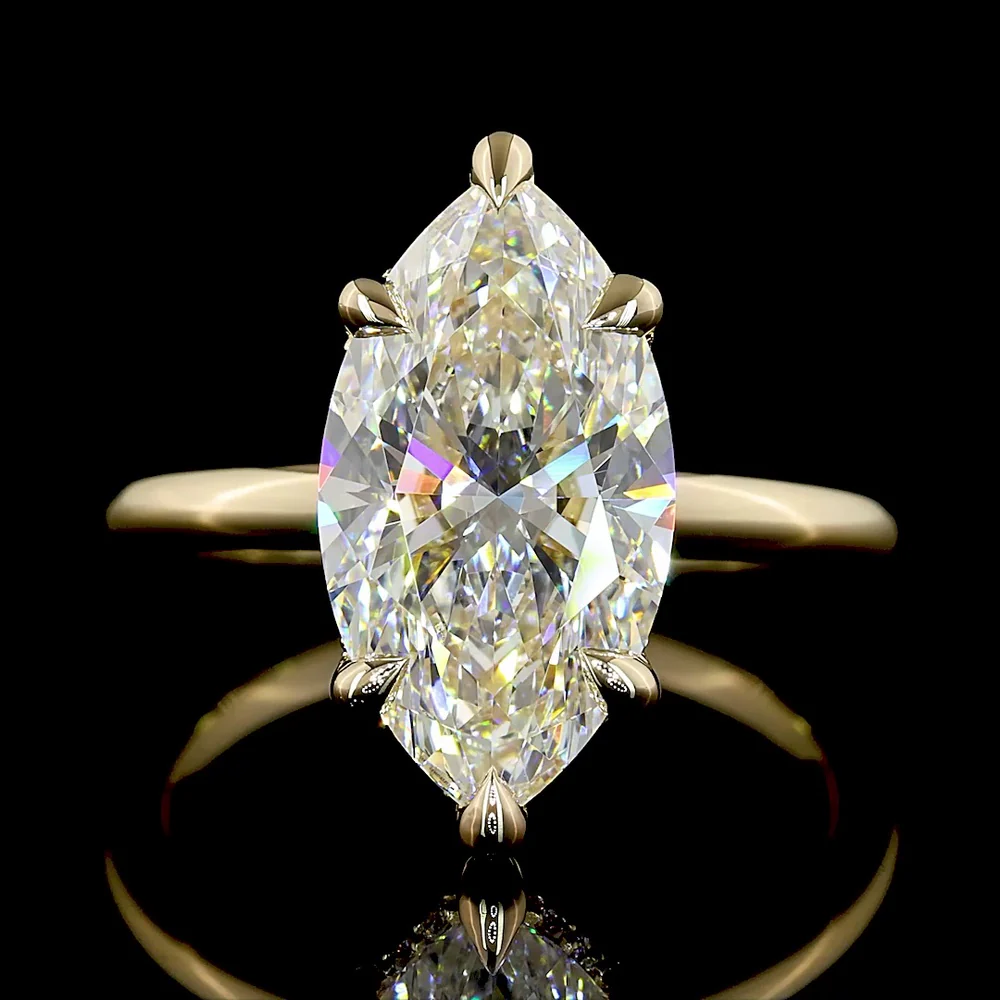 14K Yellow Gold Hidden Halo Ring with 4.06 Carat Marquise Cut Lab Diamond and 0.14 Carat Brilliant Cut Lab Diamonds - 4.20 Carat Total Weight - Covaloro Fine Jewelry - Image 2