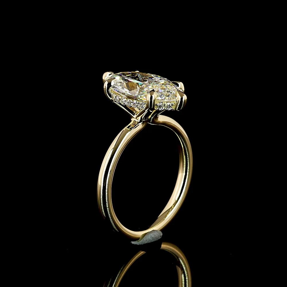 14K Yellow Gold Hidden Halo Ring with 4.06 Carat Marquise Cut Lab Diamond and 0.14 Carat Brilliant Cut Lab Diamonds - 4.20 Carat Total Weight - Covaloro Fine Jewelry - Image 4