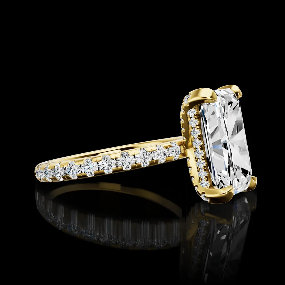 14K Yellow Gold Hidden Halo Ring with 4.09 Carat Radiant Cut Lab Diamond and Pave Band - 4.95 Total Diamond Weight - Covaloro Fine Jewelry - Image 2