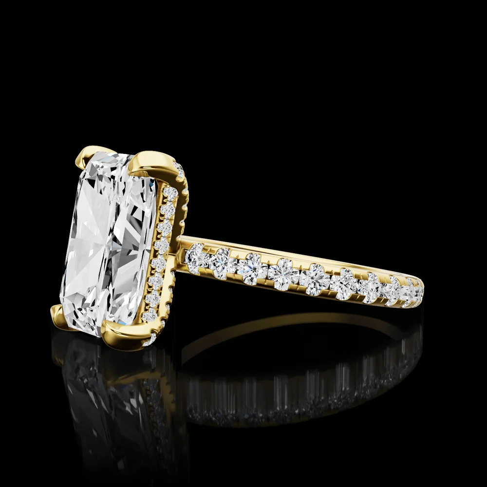 14K Yellow Gold Hidden Halo Ring with 4.09 Carat Radiant Cut Lab Diamond and Pave Band - 4.95 Total Diamond Weight - Covaloro Fine Jewelry - Image 3