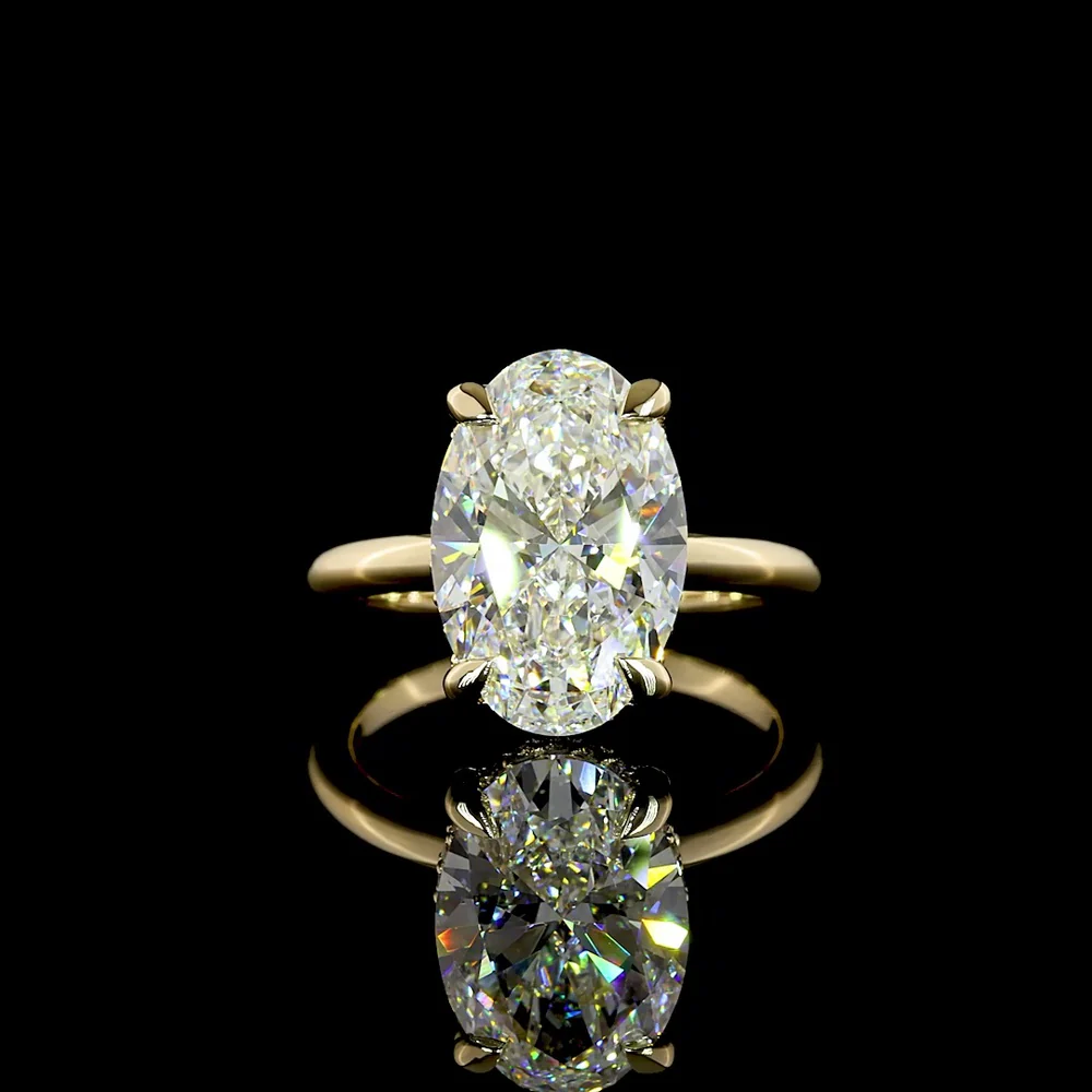 14K Yellow Gold Hidden Halo Ring with 5.01 Carat Oval Cut Lab Diamond and 0.19 Carat Lab Diamond Accents - IGI Certified E VVS2 - Covaloro Fine Jewelry