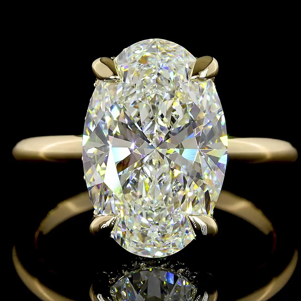 14K Yellow Gold Hidden Halo Ring with 5.01 Carat Oval Cut Lab Diamond and 0.19 Carat Lab Diamond Accents - IGI Certified E VVS2 - Covaloro Fine Jewelry - Image 2
