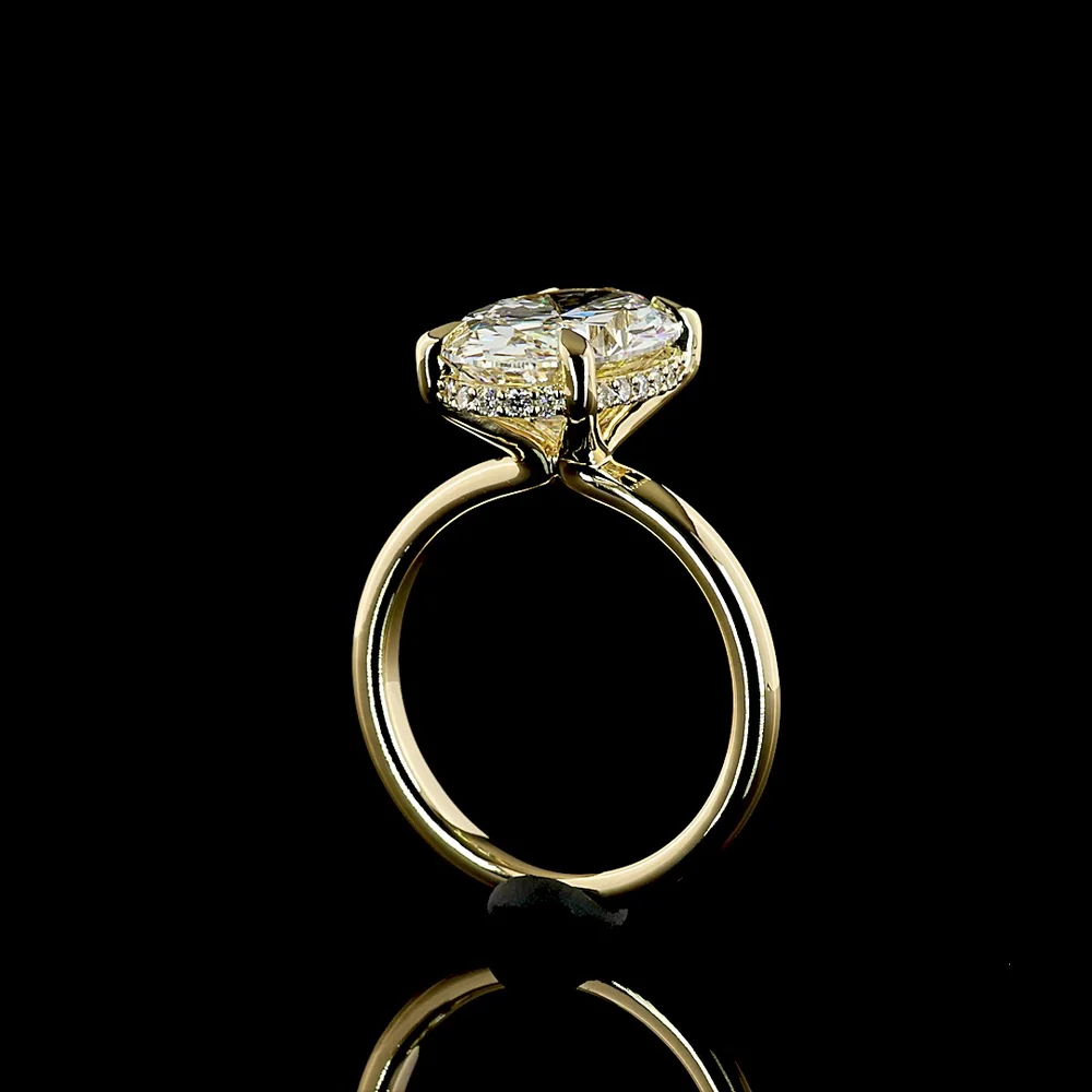 14K Yellow Gold Hidden Halo Ring with 5.01 Carat Oval Cut Lab Diamond and 0.19 Carat Lab Diamond Accents - IGI Certified E VVS2 - Covaloro Fine Jewelry - Image 3