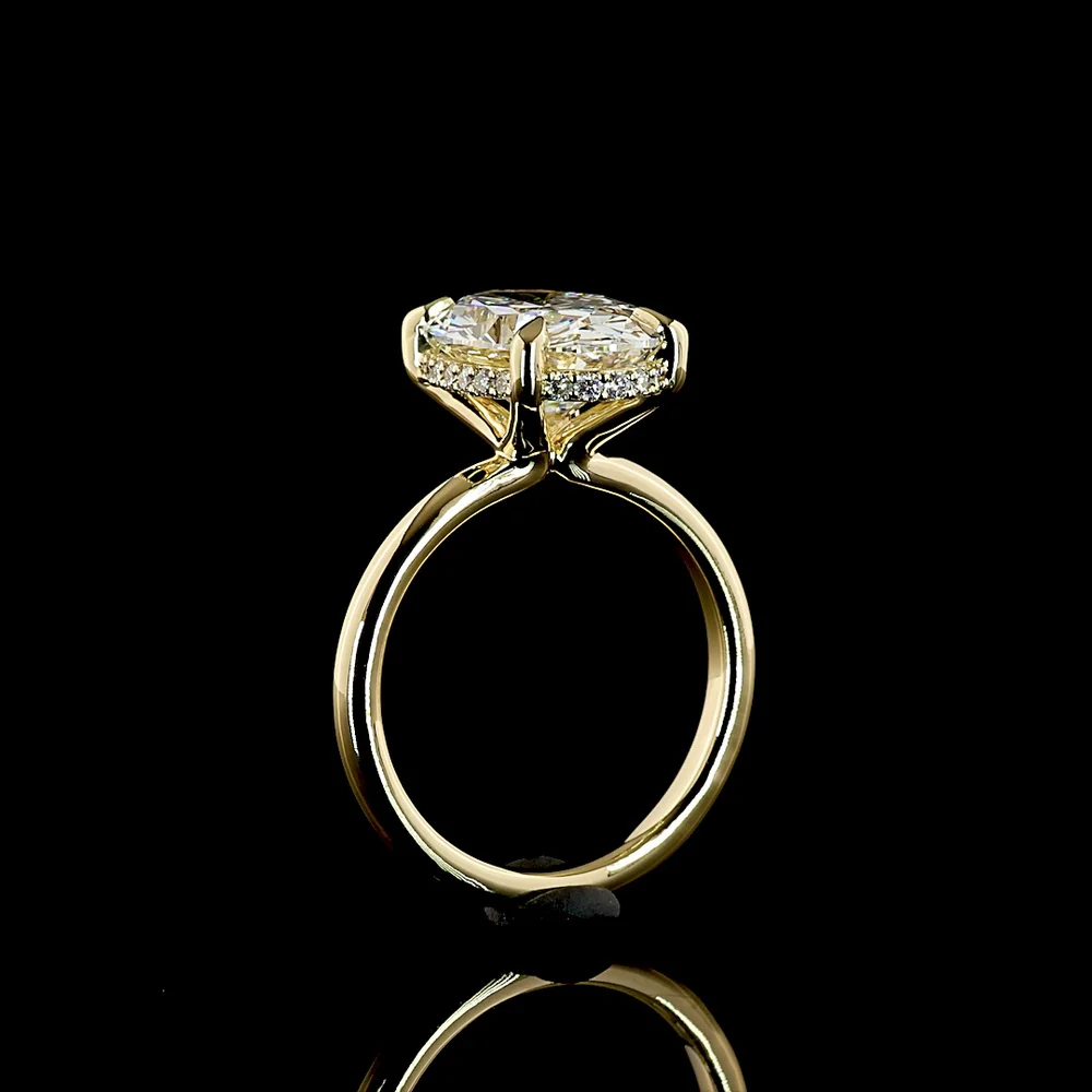 14K Yellow Gold Hidden Halo Ring with 5.01 Carat Oval Cut Lab Diamond and 0.19 Carat Lab Diamond Accents - IGI Certified E VVS2 - Covaloro Fine Jewelry - Image 4