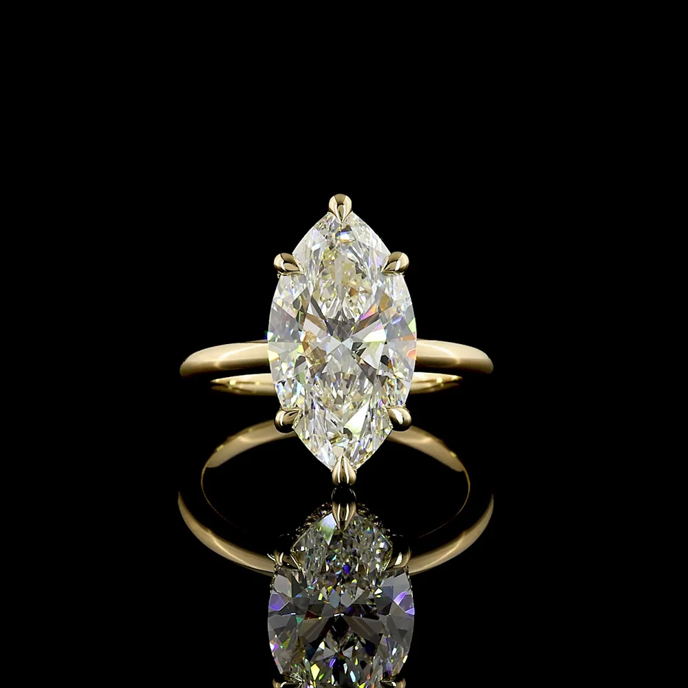 14K Yellow Gold Hidden Halo Ring with 5.06 Carat Marquise Cut Lab Diamond and 0.14 Carat Brilliant Cut Diamond Accents - IGI Certified - Covaloro Fine Jewelry