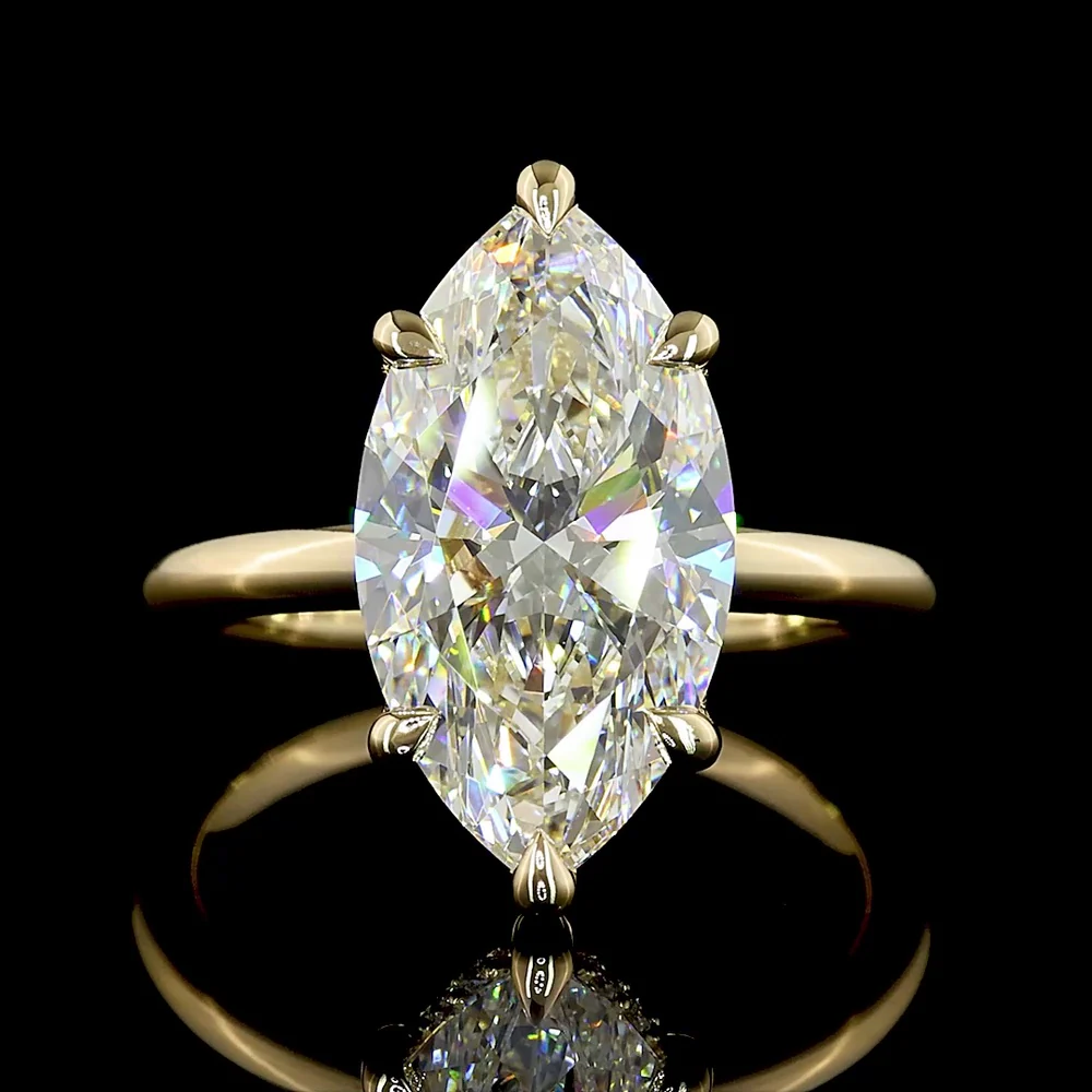 14K Yellow Gold Hidden Halo Ring with 5.06 Carat Marquise Cut Lab Diamond and 0.14 Carat Brilliant Cut Diamond Accents - IGI Certified - Covaloro Fine Jewelry - Image 2
