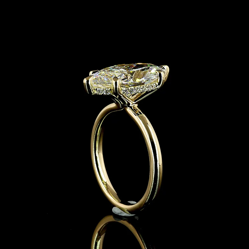 14K Yellow Gold Hidden Halo Ring with 5.06 Carat Marquise Cut Lab Diamond and 0.14 Carat Brilliant Cut Diamond Accents - IGI Certified - Covaloro Fine Jewelry - Image 3
