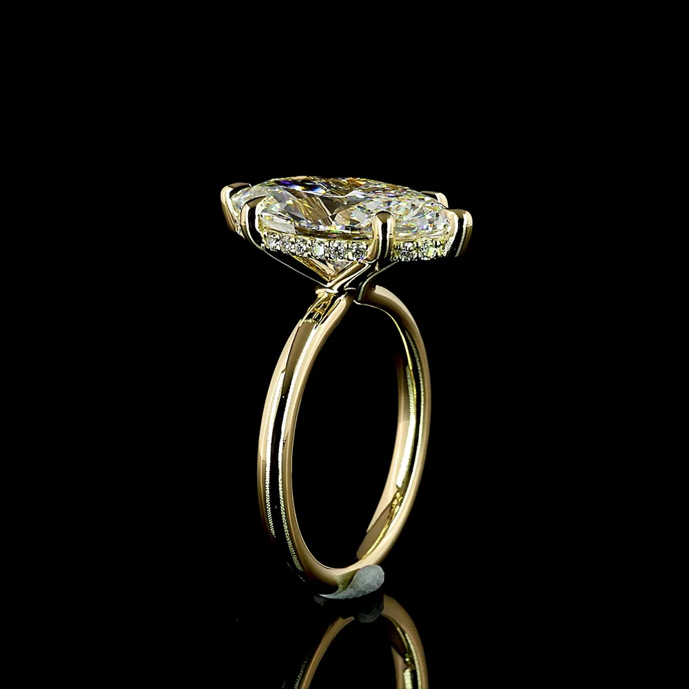 14K Yellow Gold Hidden Halo Ring with 5.06 Carat Marquise Cut Lab Diamond and 0.14 Carat Brilliant Cut Diamond Accents - IGI Certified - Covaloro Fine Jewelry - Image 4