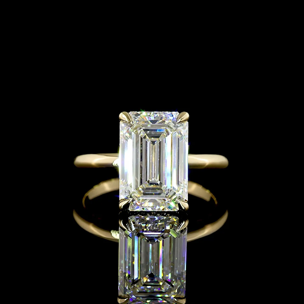 14K Yellow Gold Hidden Halo Ring with 5.09 Carat Emerald Cut Lab Diamond and 0.17 Carat Brilliant Cut Lab Diamond Accents - 5.26 Carat Total Weight - Covaloro Fine Jewelry