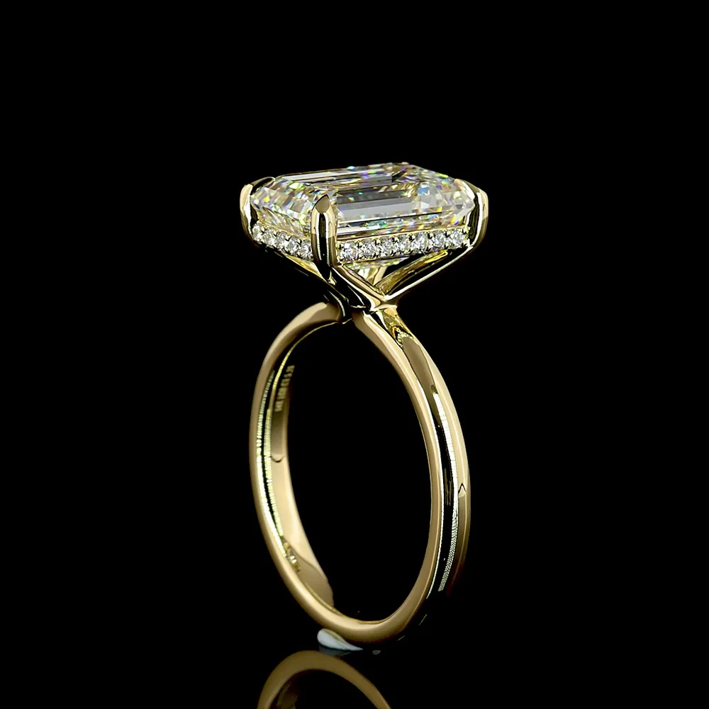 14K Yellow Gold Hidden Halo Ring with 5.09 Carat Emerald Cut Lab Diamond and 0.17 Carat Brilliant Cut Lab Diamond Accents - 5.26 Carat Total Weight - Covaloro Fine Jewelry - Image 3