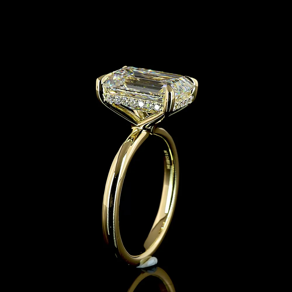 14K Yellow Gold Hidden Halo Ring with 5.09 Carat Emerald Cut Lab Diamond and 0.17 Carat Brilliant Cut Lab Diamond Accents - 5.26 Carat Total Weight - Covaloro Fine Jewelry - Image 4