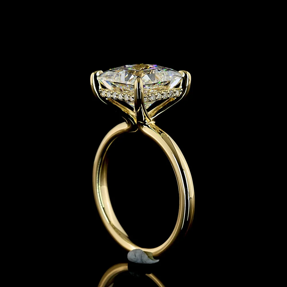 14K Yellow Gold Hidden Halo Ring with 5.09 Carat Princess Cut Lab Diamond and 0.12 Carat Brilliant Cut Accents - 5.21 Total Carat Weight - Covaloro Fine Jewelry - Image 3