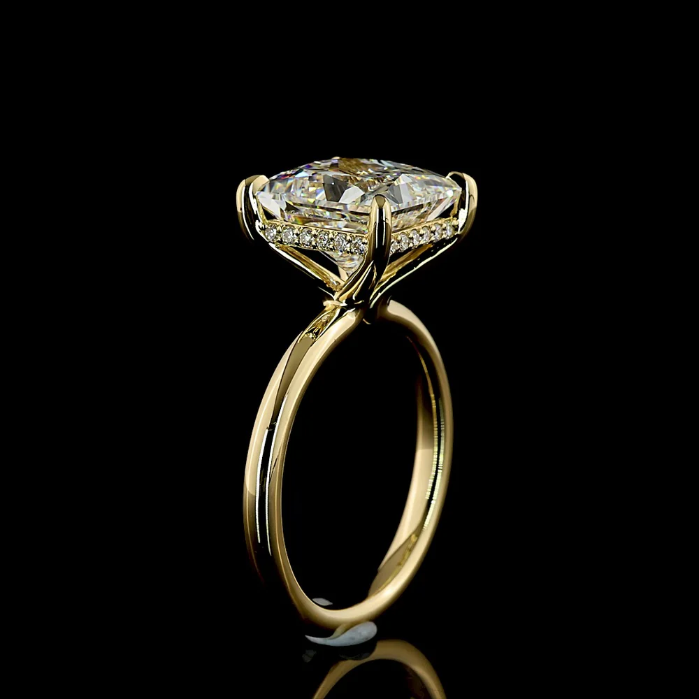14K Yellow Gold Hidden Halo Ring with 5.09 Carat Princess Cut Lab Diamond and 0.12 Carat Brilliant Cut Accents - 5.21 Total Carat Weight - Covaloro Fine Jewelry - Image 4