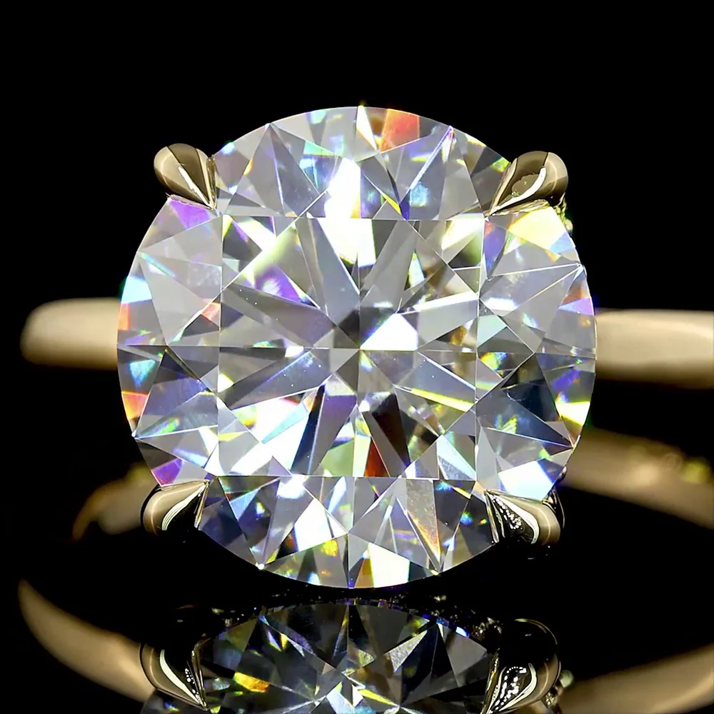 14K Yellow Gold Hidden Halo Ring with 5.15 Carat Round Brilliant Cut D VVS2 Lab Diamond and 0.10 Carat Accent Diamonds - Total 5.25 Carats - Covaloro Fine Jewelry - Image 2