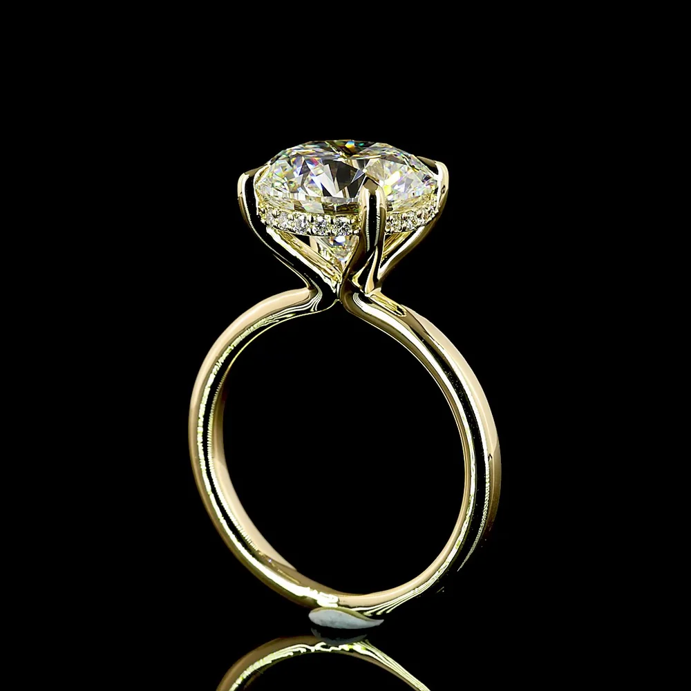 14K Yellow Gold Hidden Halo Ring with 5.15 Carat Round Brilliant Cut D VVS2 Lab Diamond and 0.10 Carat Accent Diamonds - Total 5.25 Carats - Covaloro Fine Jewelry - Image 3