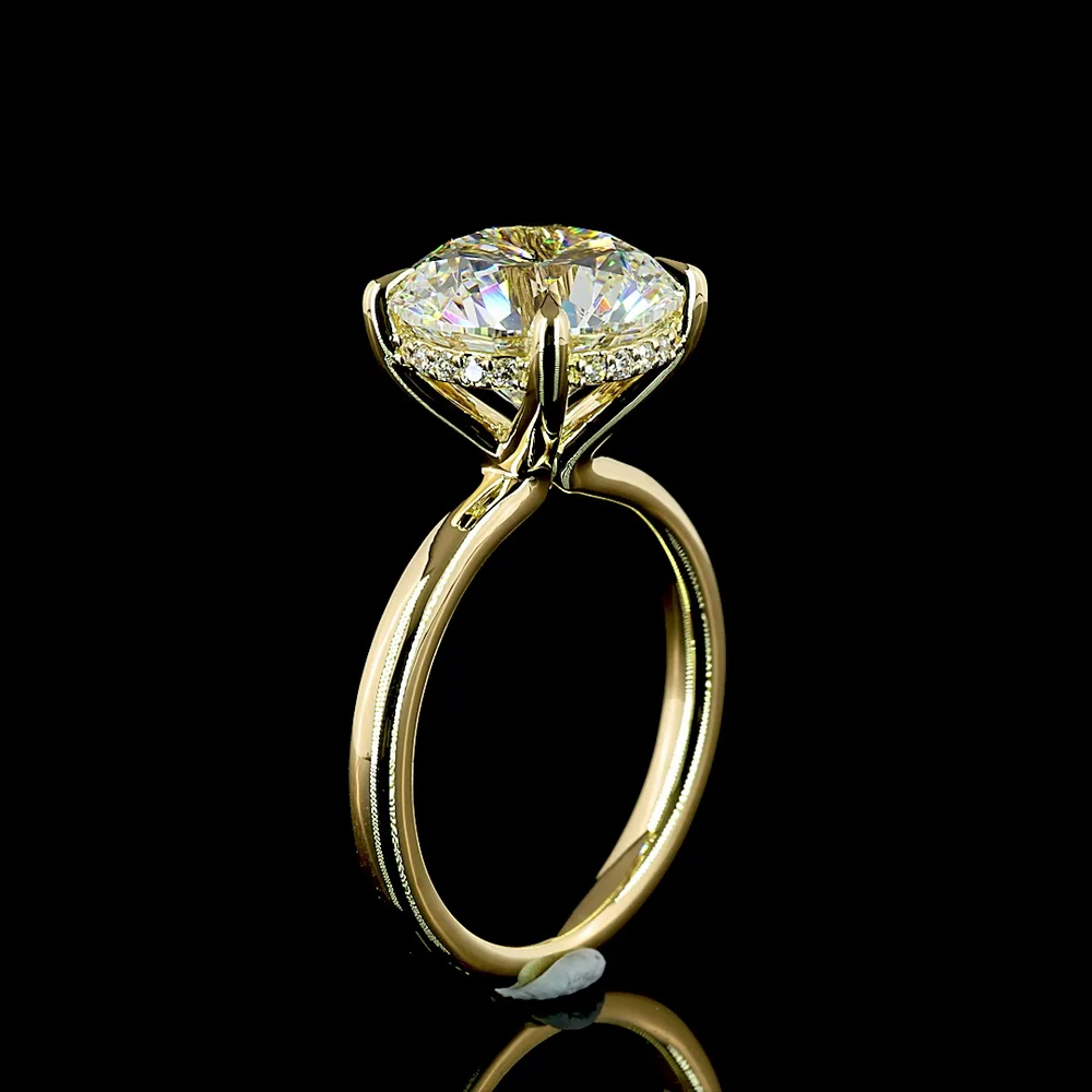 14K Yellow Gold Hidden Halo Ring with 5.15 Carat Round Brilliant Cut D VVS2 Lab Diamond and 0.10 Carat Accent Diamonds - Total 5.25 Carats - Covaloro Fine Jewelry - Image 4