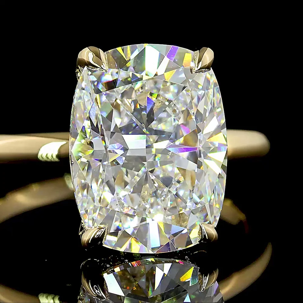 14K Yellow Gold Hidden Halo Ring with 5.20 Carat Cushion Brilliant Lab Diamond and 0.14 Carat Round Diamond Accents - IGI Certified E VVS2 - Covaloro Fine Jewelry - Image 2
