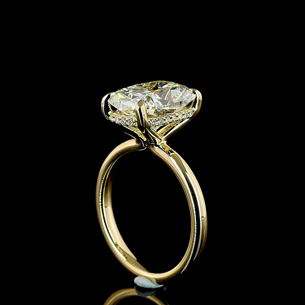 14K Yellow Gold Hidden Halo Ring with 5.20 Carat Cushion Brilliant Lab Diamond and 0.14 Carat Round Diamond Accents - IGI Certified E VVS2 - Covaloro Fine Jewelry - Image 3