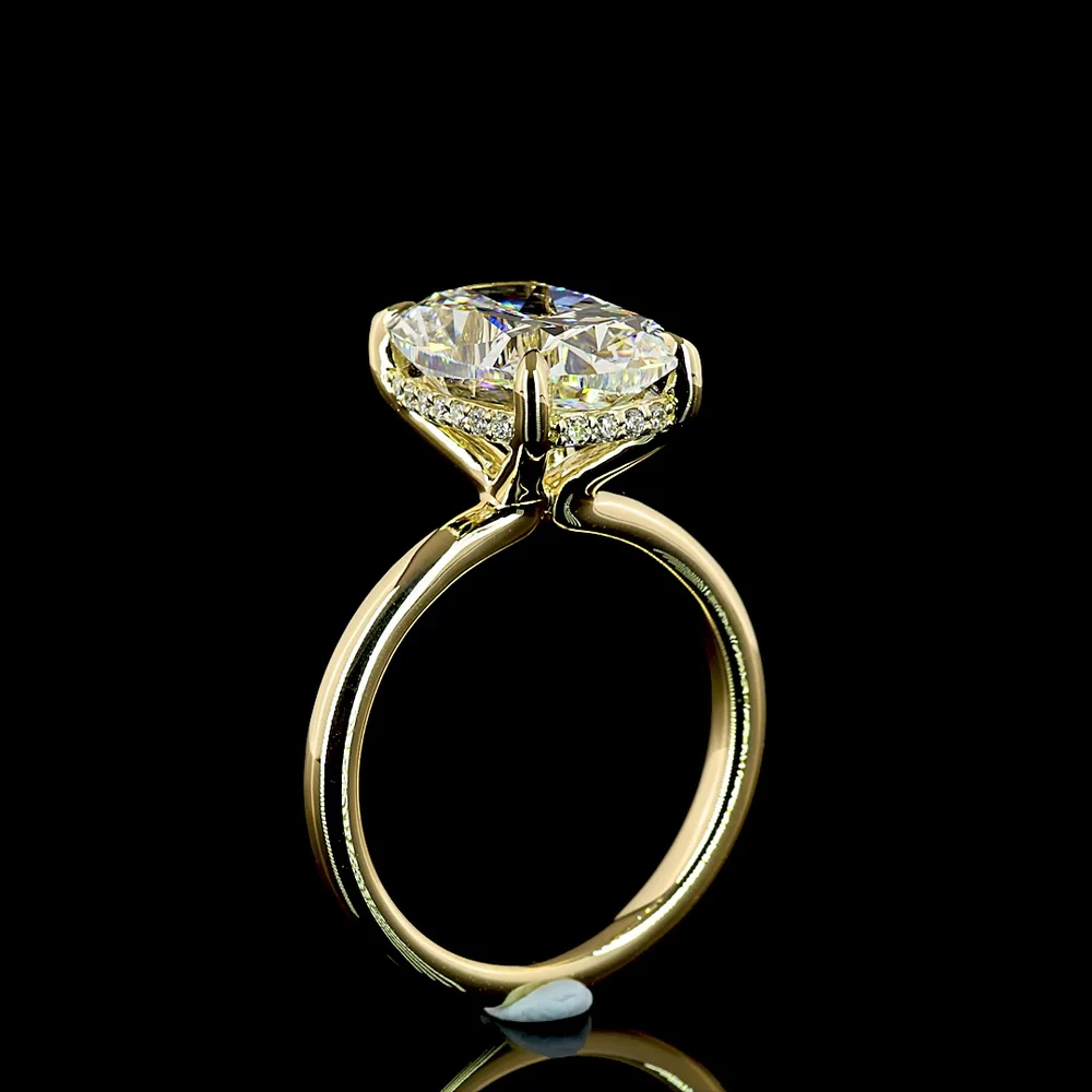 14K Yellow Gold Hidden Halo Ring with 5.20 Carat Cushion Brilliant Lab Diamond and 0.14 Carat Round Diamond Accents - IGI Certified E VVS2 - Covaloro Fine Jewelry - Image 4