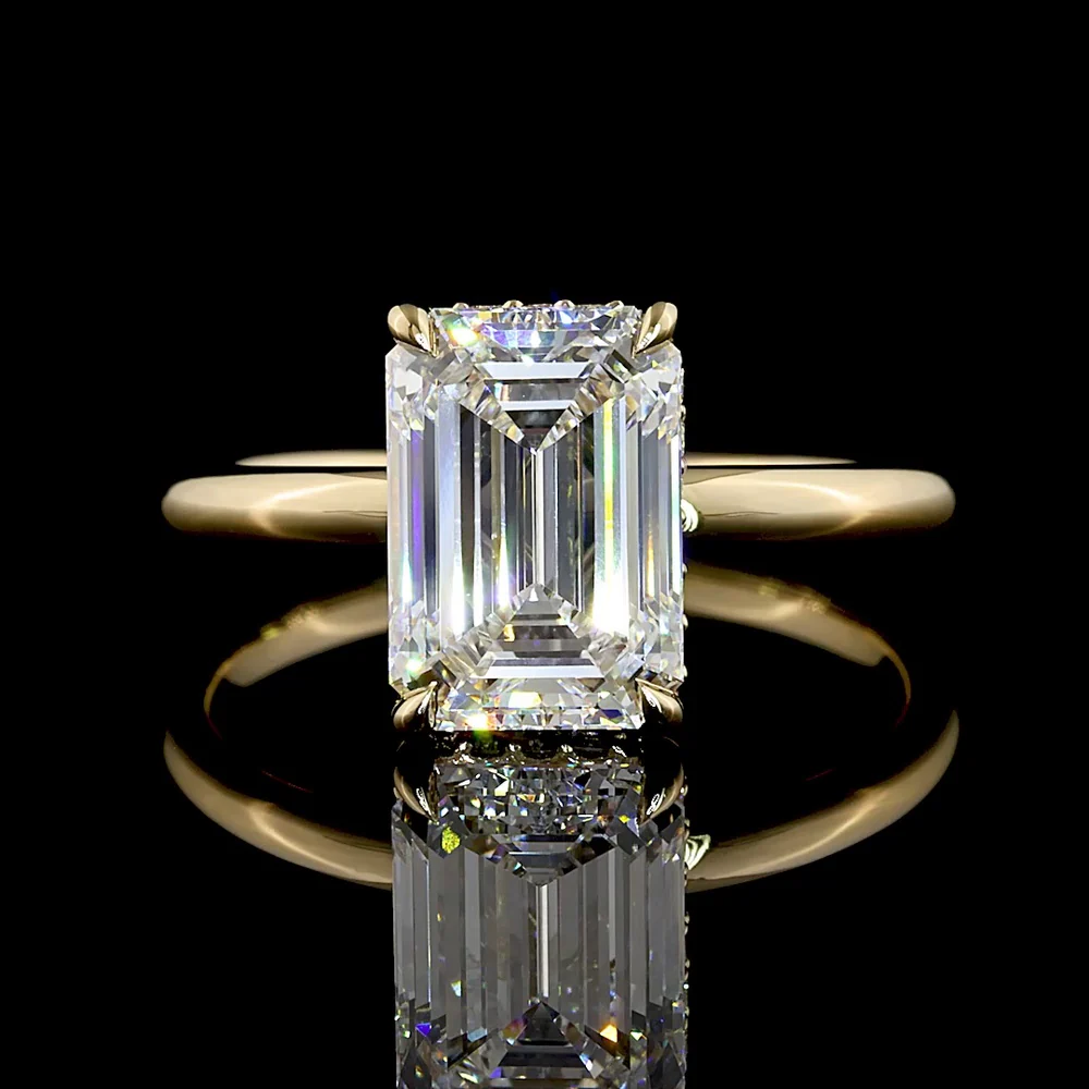 14K Yellow Gold Hidden Halo Ring with Emerald Cut Lab Diamond - 2.60 Carat Center Stone & 0.12 Carat Accent Diamonds - 2.72 Total Carat Weight - Covaloro Fine Jewelry - Image 2