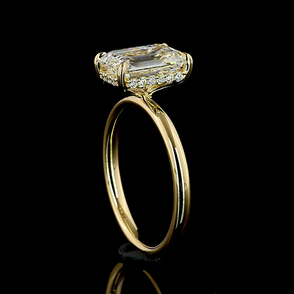 14K Yellow Gold Hidden Halo Ring with Emerald Cut Lab Diamond - 2.60 Carat Center Stone & 0.12 Carat Accent Diamonds - 2.72 Total Carat Weight - Covaloro Fine Jewelry - Image 3