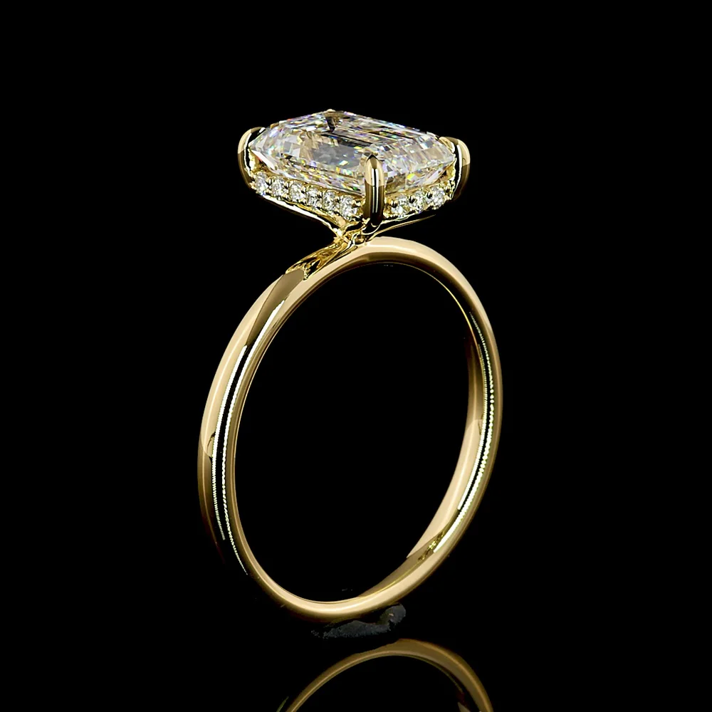 14K Yellow Gold Hidden Halo Ring with Emerald Cut Lab Diamond - 2.60 Carat Center Stone & 0.12 Carat Accent Diamonds - 2.72 Total Carat Weight - Covaloro Fine Jewelry - Image 4