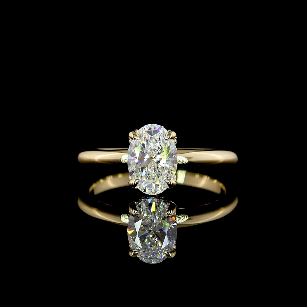 14K Yellow Gold Hidden Halo Ring with North-South 1.04 Carat Oval Lab Diamond, D VVS1 Clarity, IGI Certified - 1.12 Carat Total Diamond Weight - Covaloro Fine Jewelry