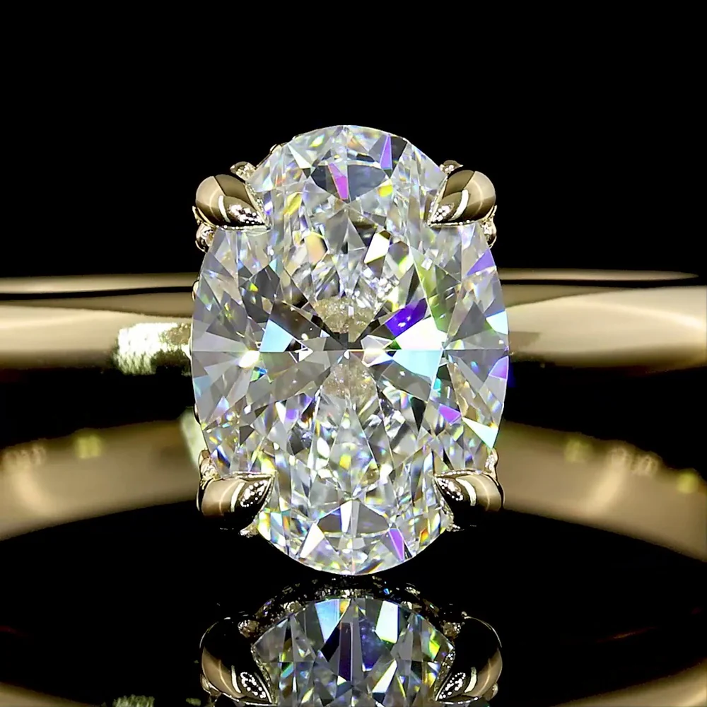 14K Yellow Gold Hidden Halo Ring with North-South 1.04 Carat Oval Lab Diamond, D VVS1 Clarity, IGI Certified - 1.12 Carat Total Diamond Weight - Covaloro Fine Jewelry - Image 2