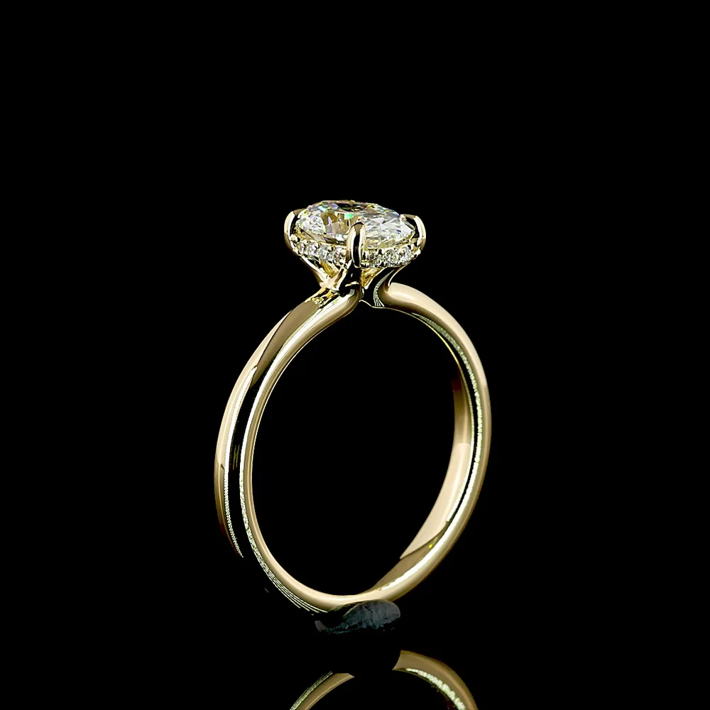 14K Yellow Gold Hidden Halo Ring with North-South 1.04 Carat Oval Lab Diamond, D VVS1 Clarity, IGI Certified - 1.12 Carat Total Diamond Weight - Covaloro Fine Jewelry - Image 4