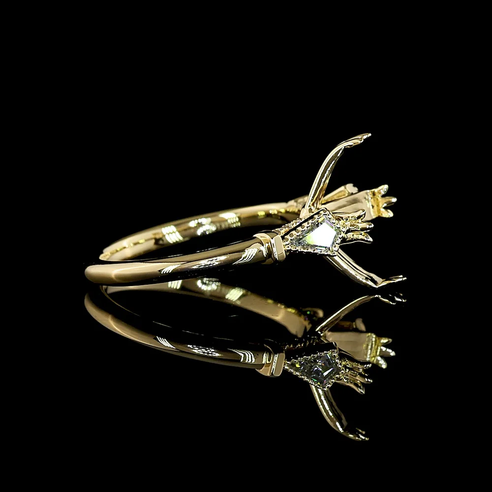 14K Yellow Gold Hidden Halo Ring with North-South Kite Shape Lab Diamonds - 0.29 Carat Total Weight (0.21 Carats Main, 0.08 Carats Accents) - Covaloro Fine Jewelry - Image 2