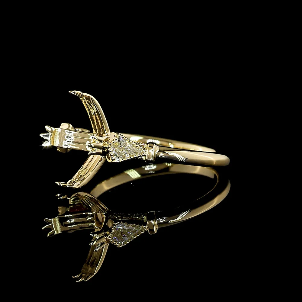 14K Yellow Gold Hidden Halo Ring with North-South Kite Shape Lab Diamonds - 0.29 Carat Total Weight (0.21 Carats Main, 0.08 Carats Accents) - Covaloro Fine Jewelry - Image 3