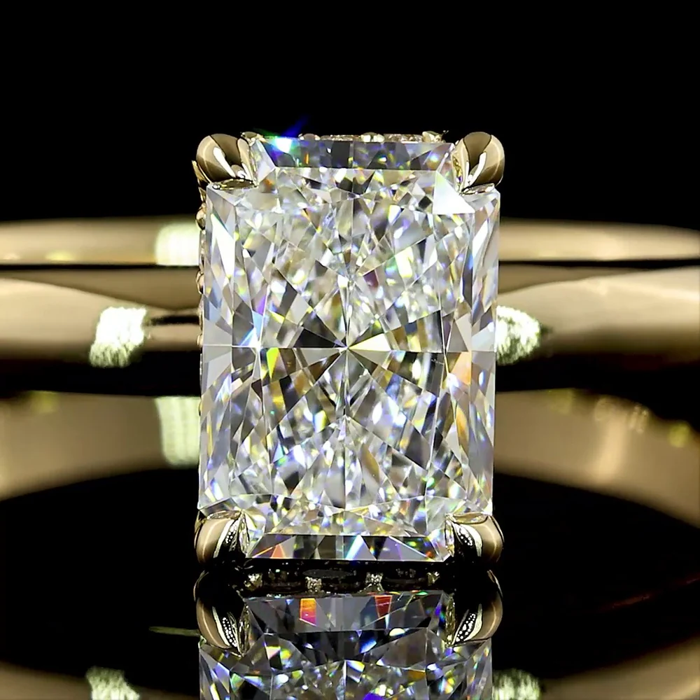 14K Yellow Gold Hidden Halo Ring with North-South Radiant Cut Lab D VVS2 Diamond - 1.11 Carats Total Diamond Weight - Covaloro Fine Jewelry - Image 2