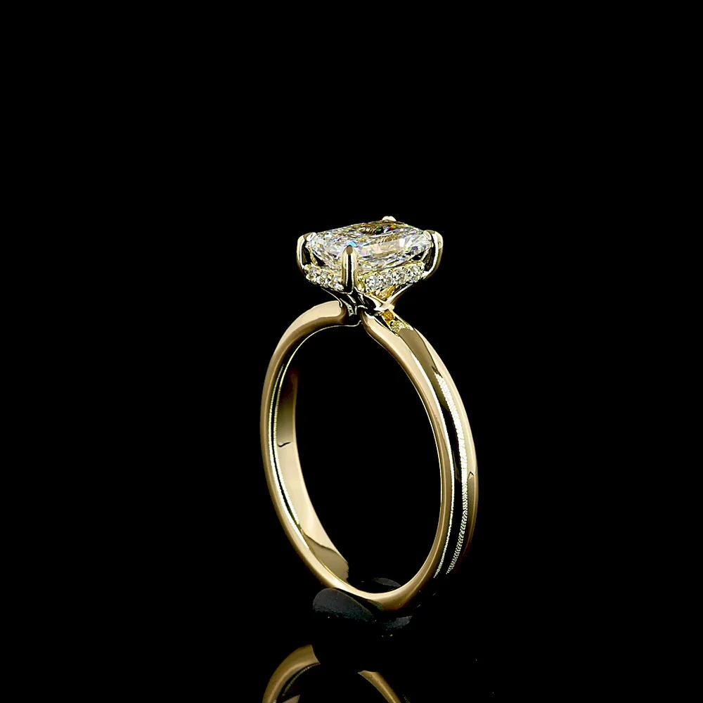 14K Yellow Gold Hidden Halo Ring with North-South Radiant Cut Lab D VVS2 Diamond - 1.11 Carats Total Diamond Weight - Covaloro Fine Jewelry - Image 3