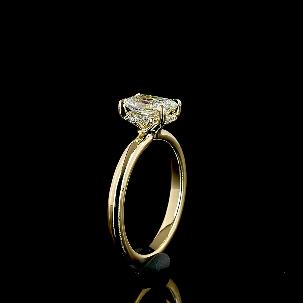 14K Yellow Gold Hidden Halo Ring with North-South Radiant Cut Lab D VVS2 Diamond - 1.11 Carats Total Diamond Weight - Covaloro Fine Jewelry - Image 4