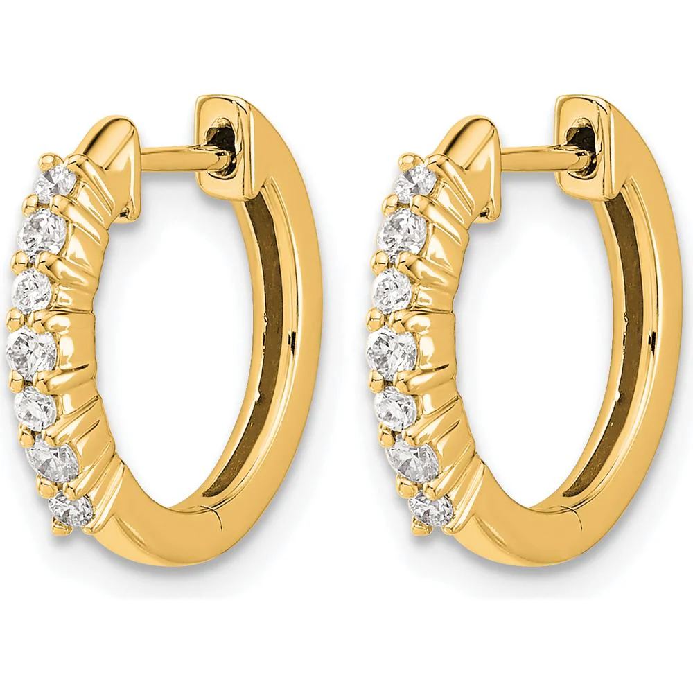 14K Yellow Gold Hinged Hoop Earrings with Round White Diamonds - 0.025 Carat Total Diamond Weight by Oro Pregiato - Image 2