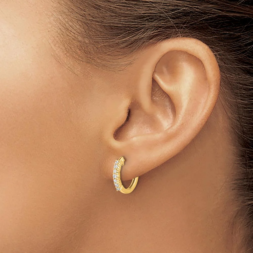 14K Yellow Gold Hinged Hoop Earrings with Round White Diamonds - 0.025 Carat Total Diamond Weight by Oro Pregiato - Image 3