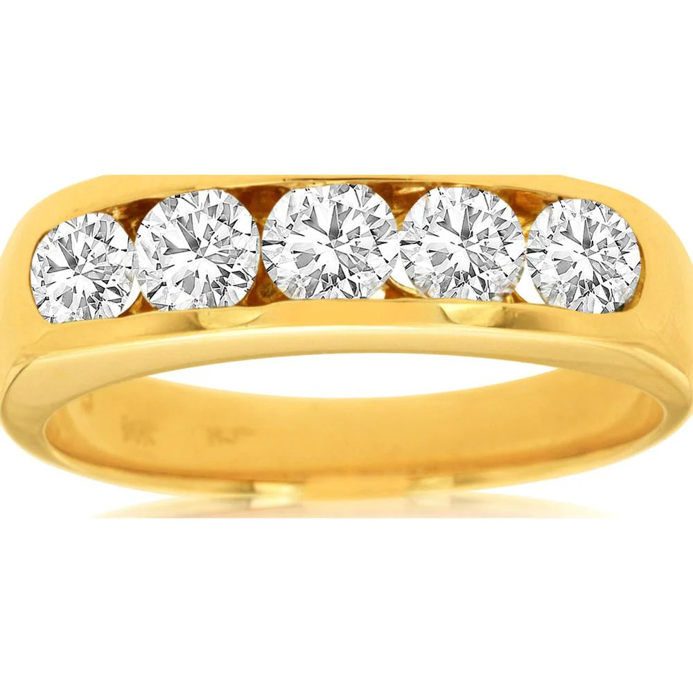 14K Yellow Gold His & Hers Diamond Band with Channel Set Round Diamonds - 1.16 Carat Total Diamond Weight - Royal Jewelry