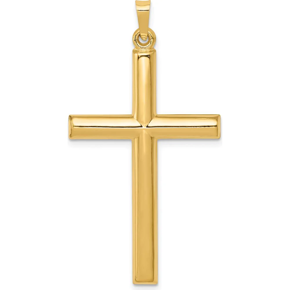 14K Yellow Gold Hollow Cross Pendant - 40mm Length, 21mm Width by Oro Pregiato