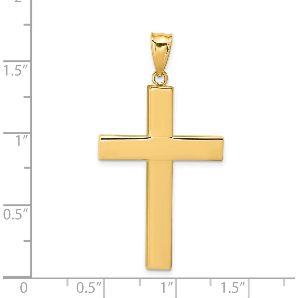 14K Yellow Gold Hollow Cross Pendant - 42mm Length, 22mm Width by Oro Pregiato - Image 4